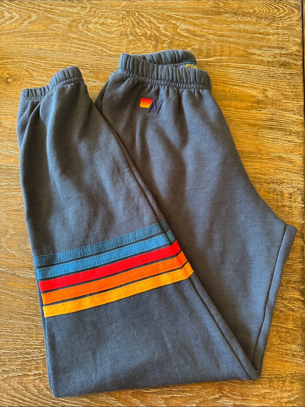 Aviator Nation Blue Joggers with Blue, Red, Orange & Yellow Stripes
